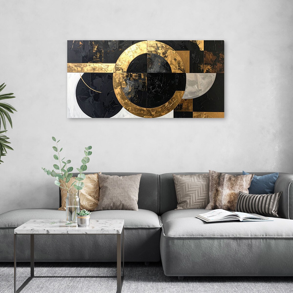 Obraz do salonu kuchni biura, Abstrakcja tekstura koła kształty czarno złoty