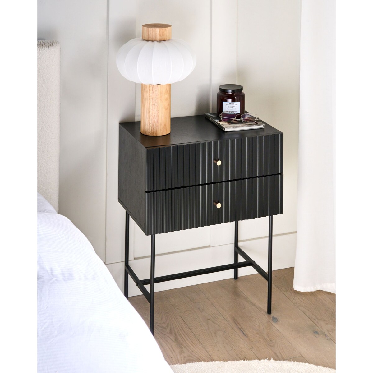 Szafka nocna 2 szuflady COVENTRY Czarny/ złoty