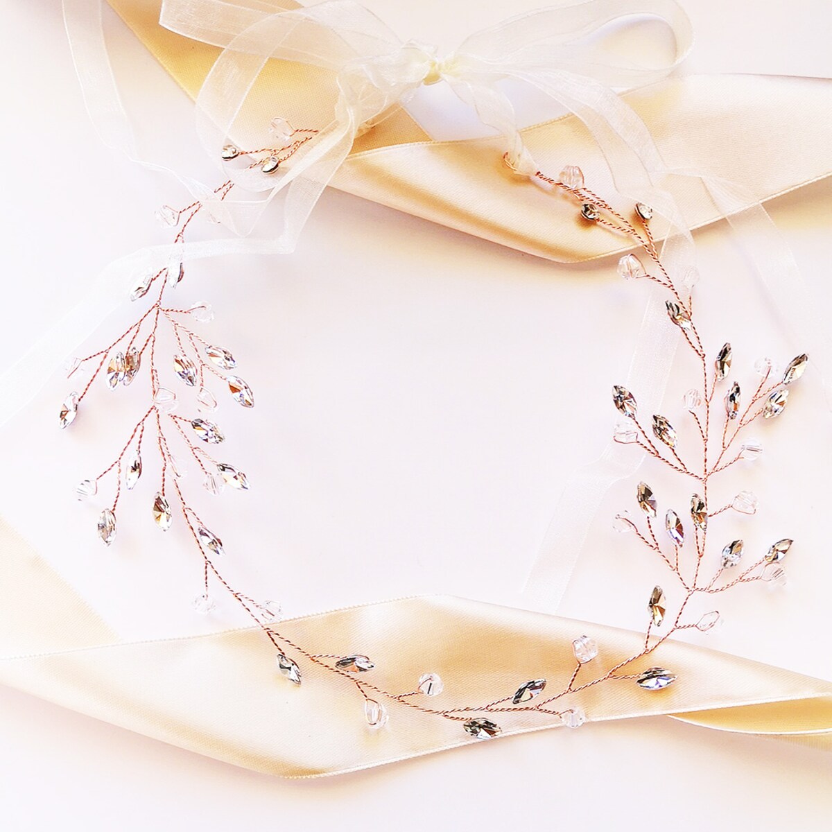 Opaska różowe złoto wianek rose gold CYRKONIE delikatna na ślub