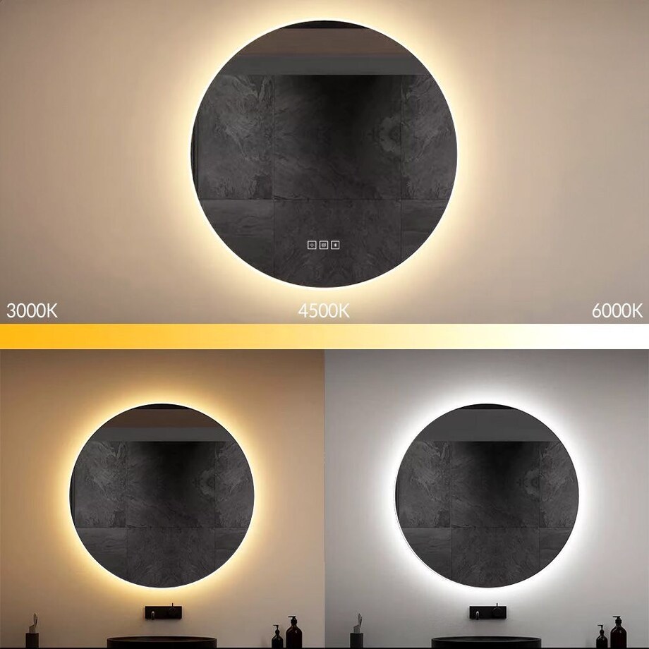 Lustro ścienne LED z ryflowaną ramą ROUND 80cm