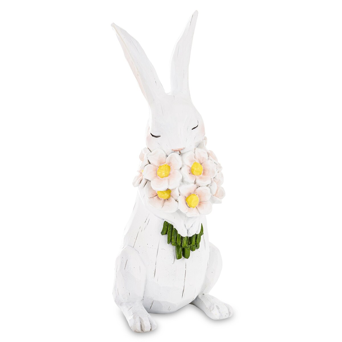 Dekoracja - króliczka z bukietem biało-żółtych kwiatów 29x11x12 cm