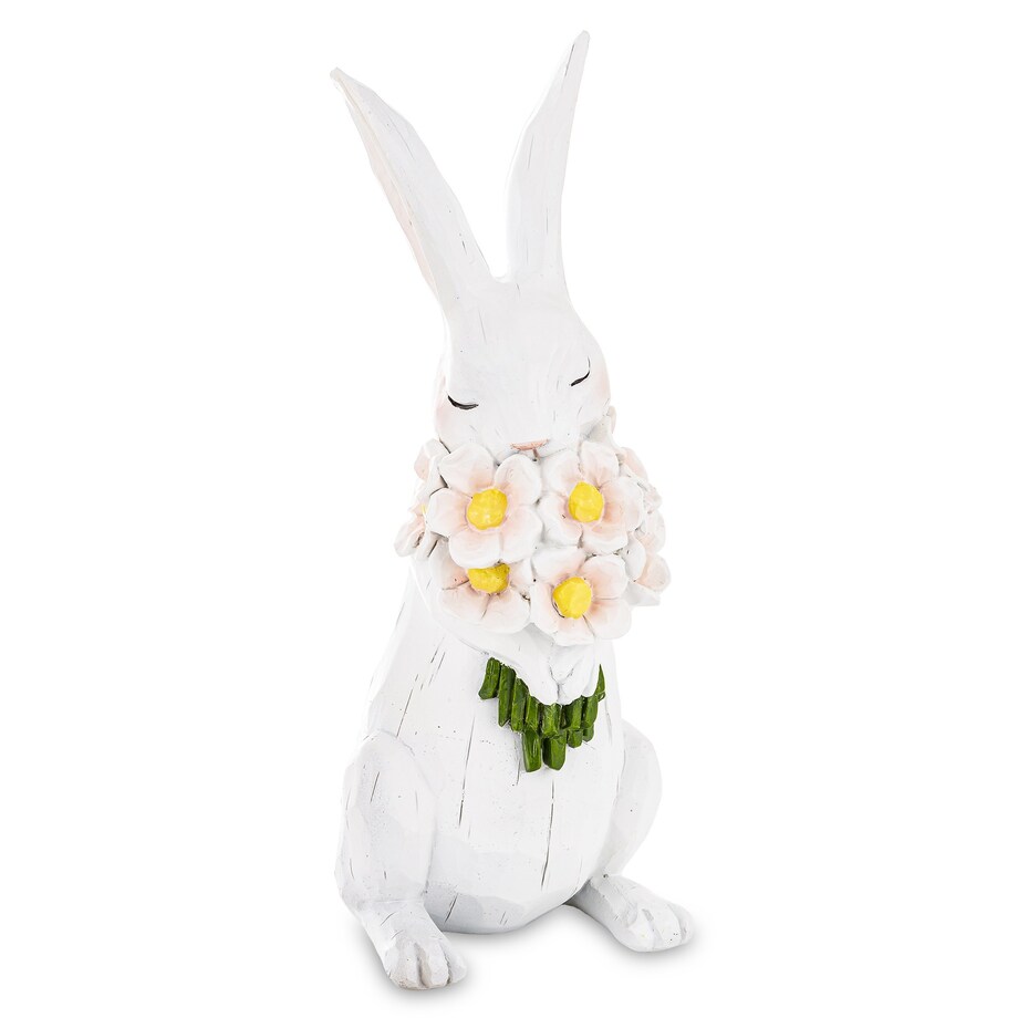 Dekoracja - króliczka z bukietem biało-żółtych kwiatów 29x11x12 cm
