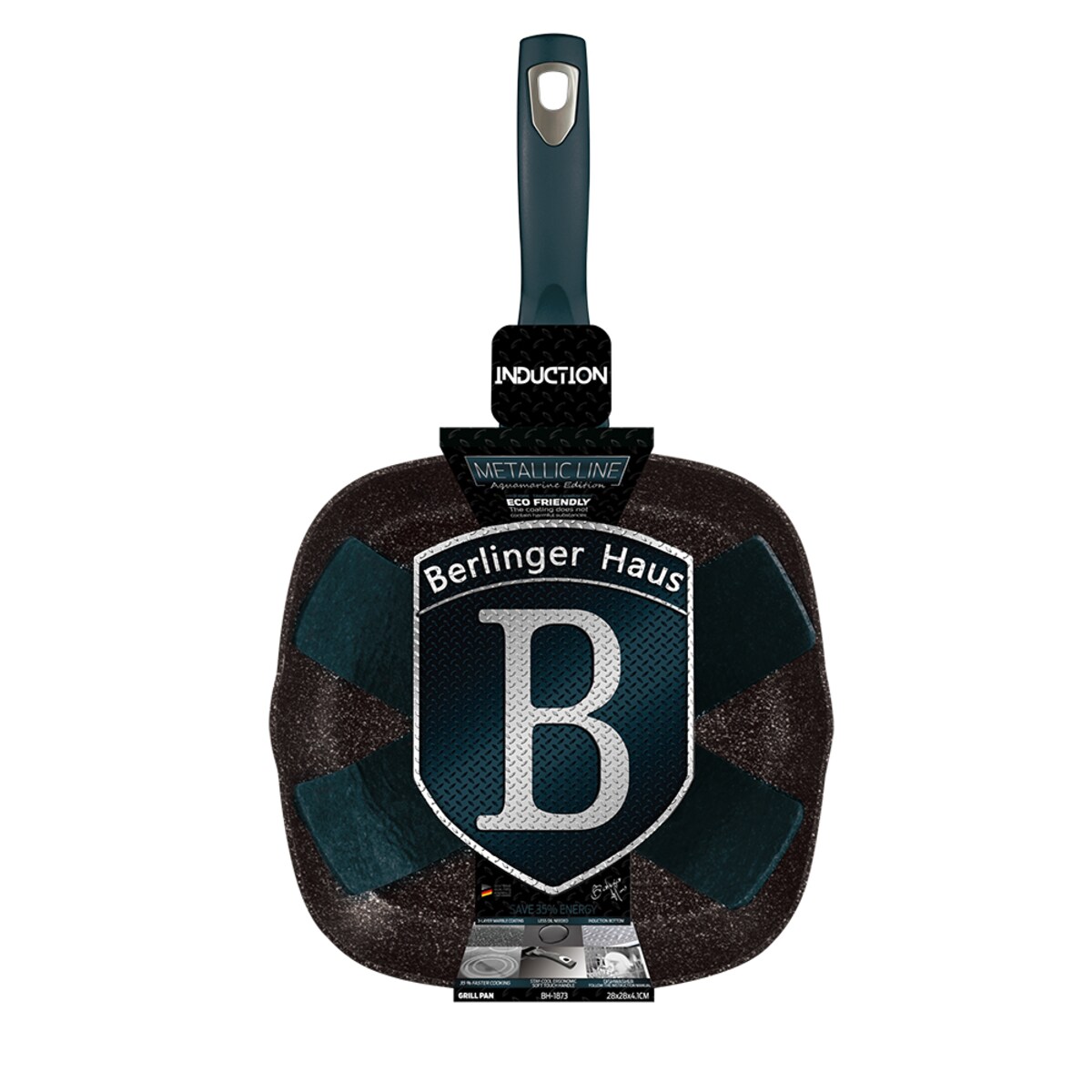 Patelnia z powłoką granitową grill 28cm BERLINGER HAUS Metallic Aquamarine