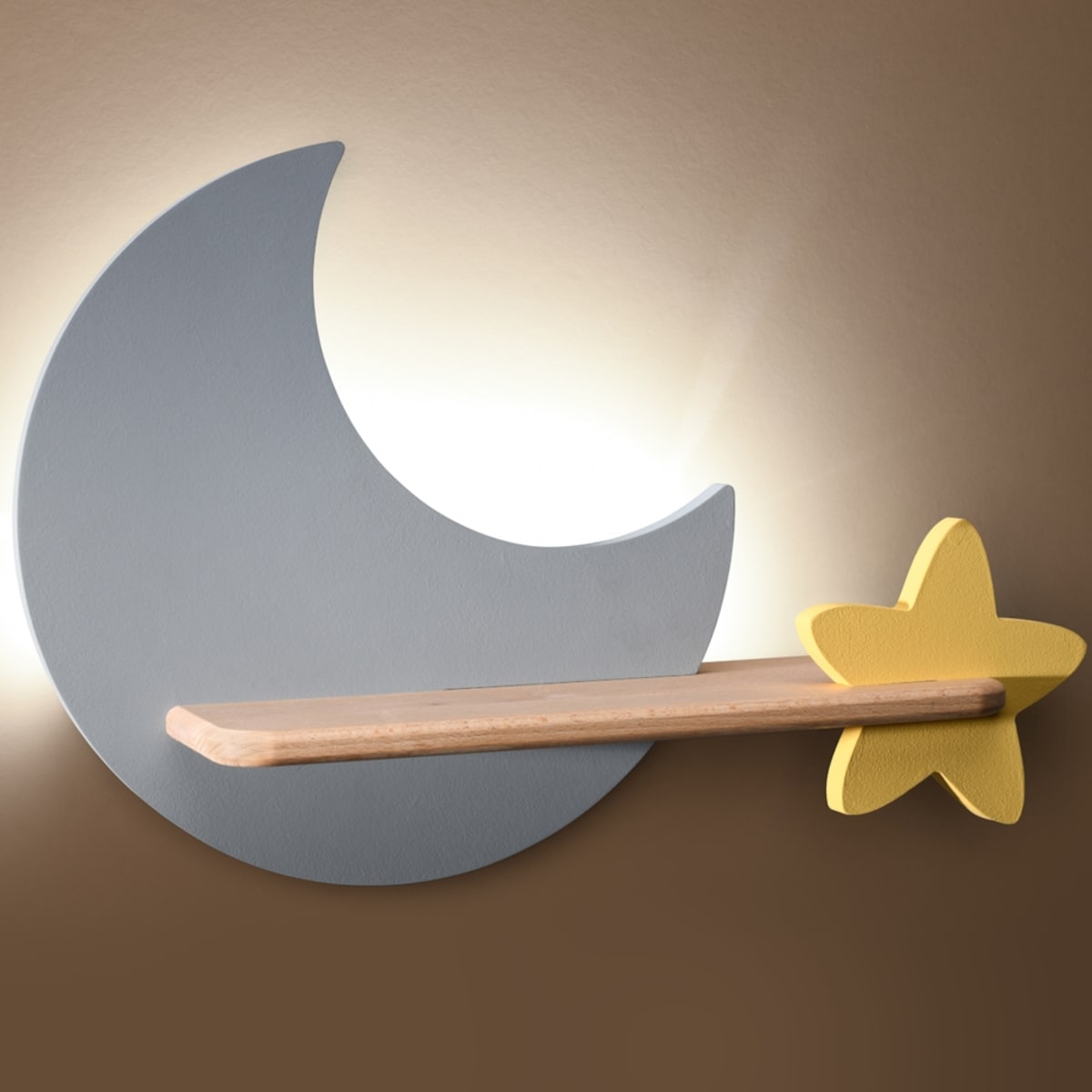 Dziecięcy kinkiet Moon drewniany księżyc LED 5W 4000K szary