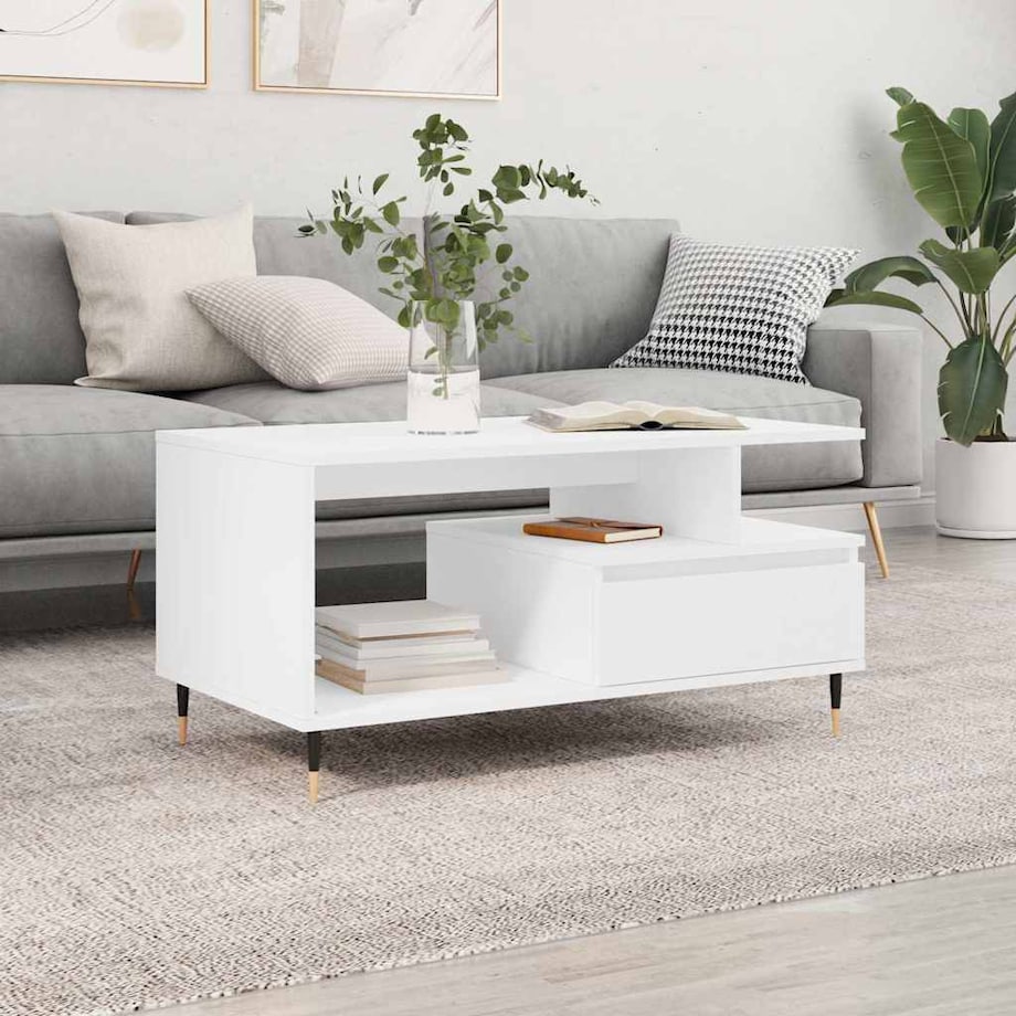 vidaXL Stolik kawowy, biały 90x49x45 cm, materiał drewnopochodny