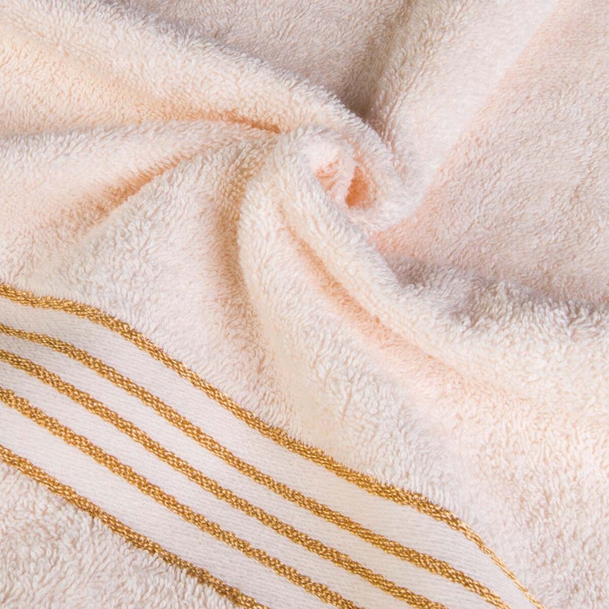 Ręcznik kąpielowy 70x140 cm bawełniany kolor kremowy z bordiurą w złote paski 500 g/m2 TIWANO