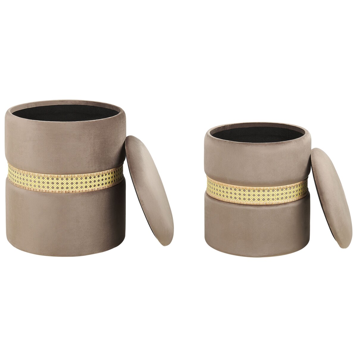 Zestaw 2 welurowych pufów ze schowkiem szarobeżowy MEDFORD