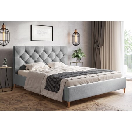 Łóżko tapicerowane 180x200 LUXO 6 na drewnianych nogach, do sypialni -szare