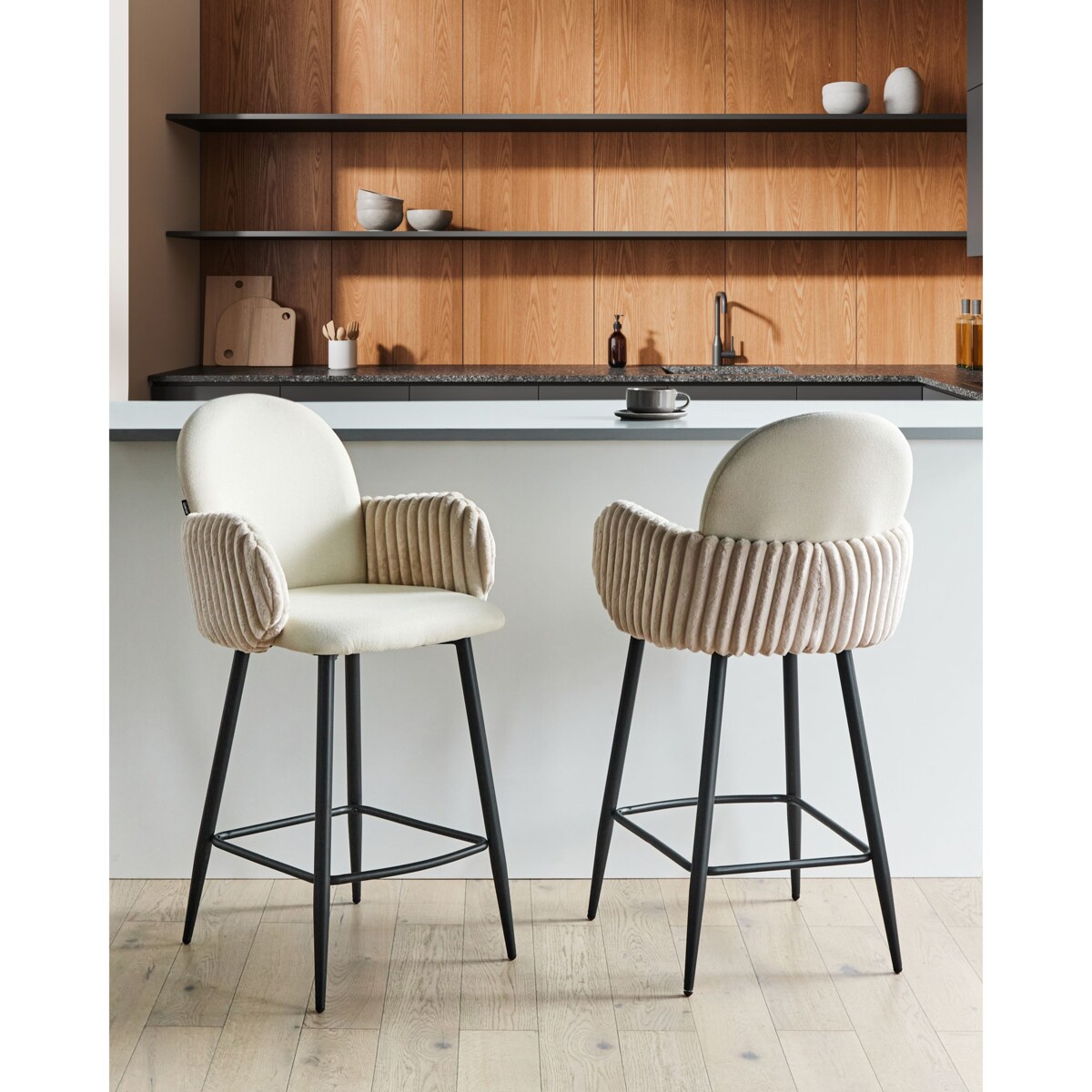 Zestaw 2 krzeseł barowych AMITY Jasnobeżowy