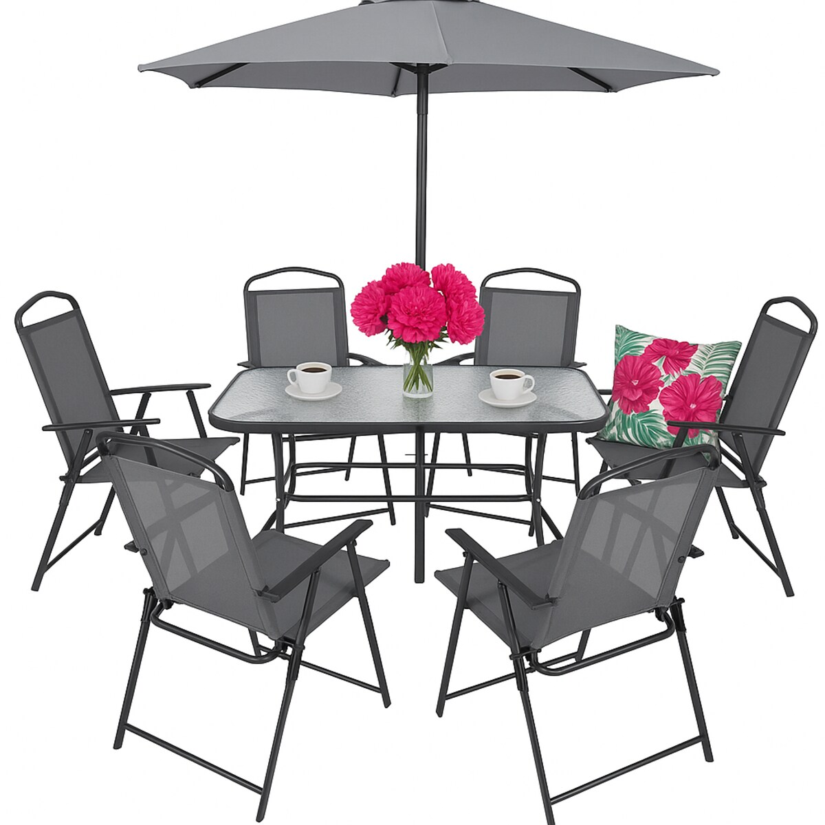 Meble Na Ogród Taras Komplet Stół 6 Krzeseł Parasol Zestaw Mebli Ogrodowy