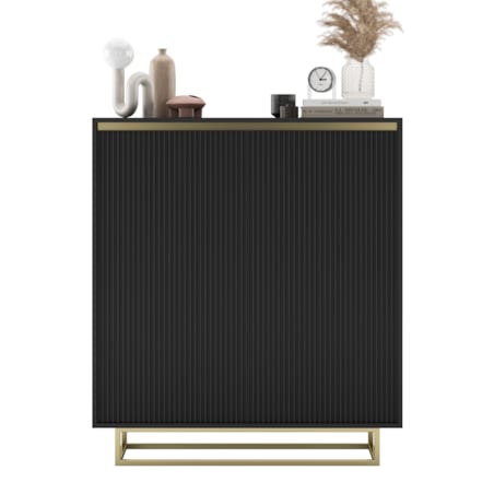 Komoda Glamour Szafka RTV Czarny MAT ryflowane fronty złote akcenty 110,8 cm