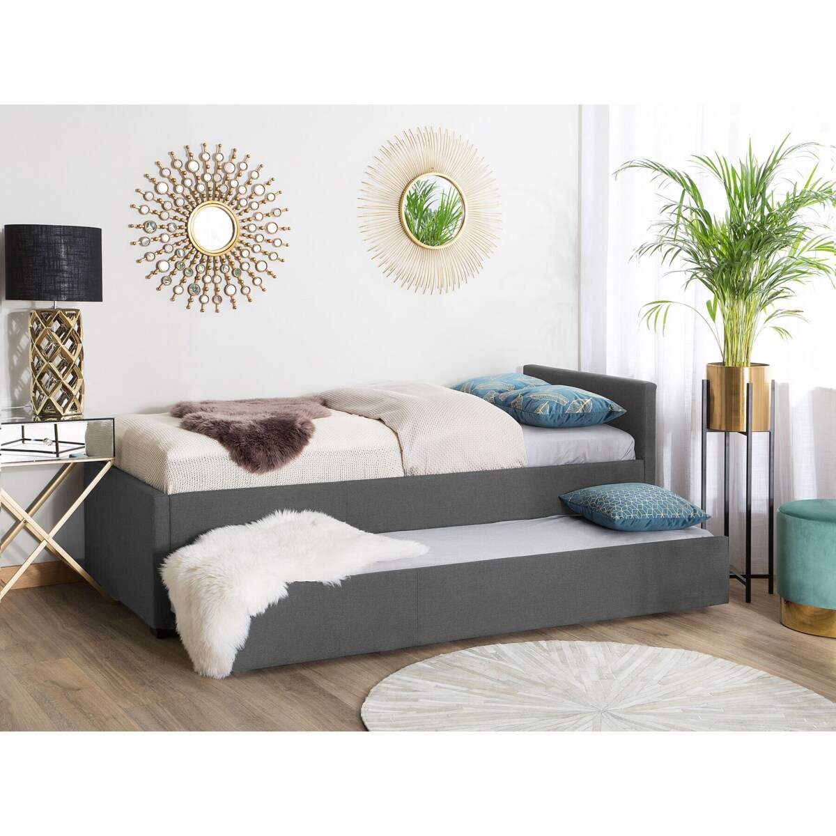 Łóżko wysuwane tapicerowane 80 x 200 cm ciemnoszare MARMANDE