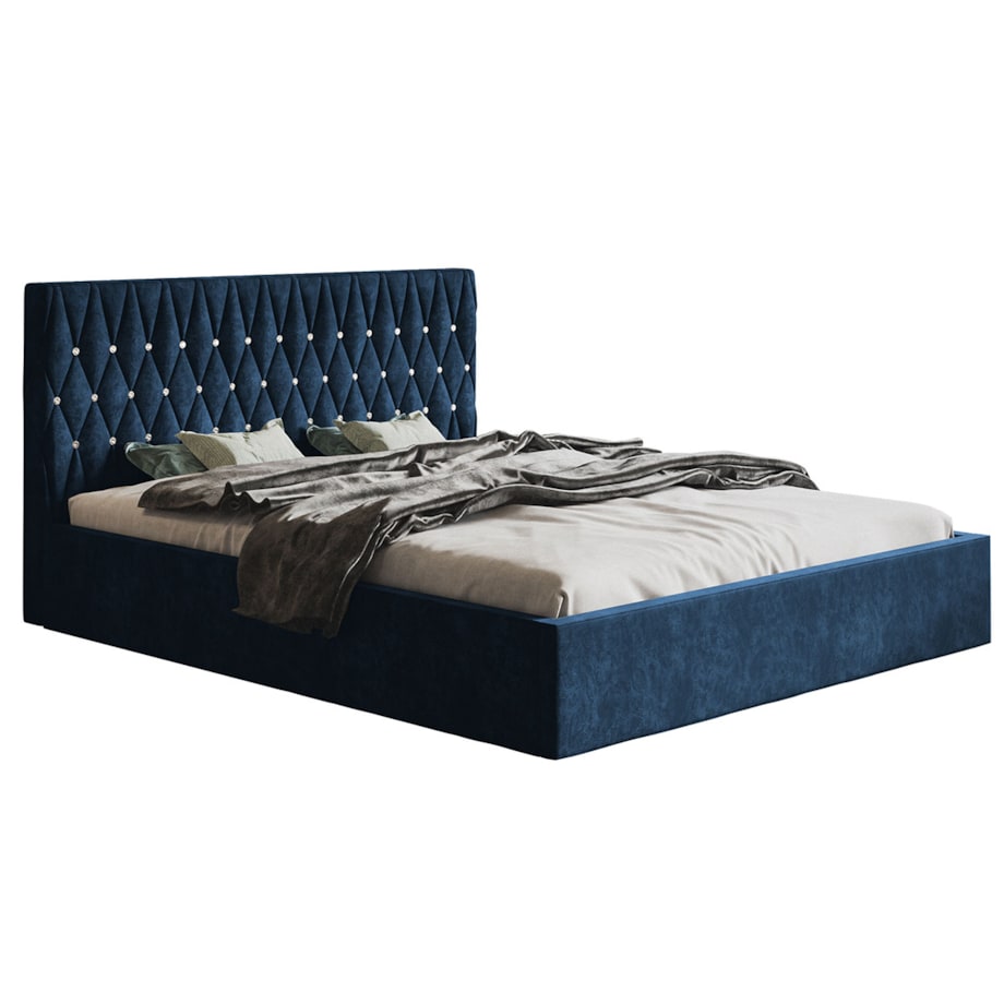 Łóżko jednoosobowe 120x200 OLDO 3 tapicerowane z pojemnikiem - granatowe