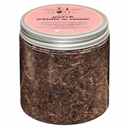 Herbata czerwona pu-erh WIŚNIE W RUMIE o smaku wiśniowo-rumowym PREMIUM - herbata liściasta sypana mieszanka napar susz - gotowa na prezent upominek