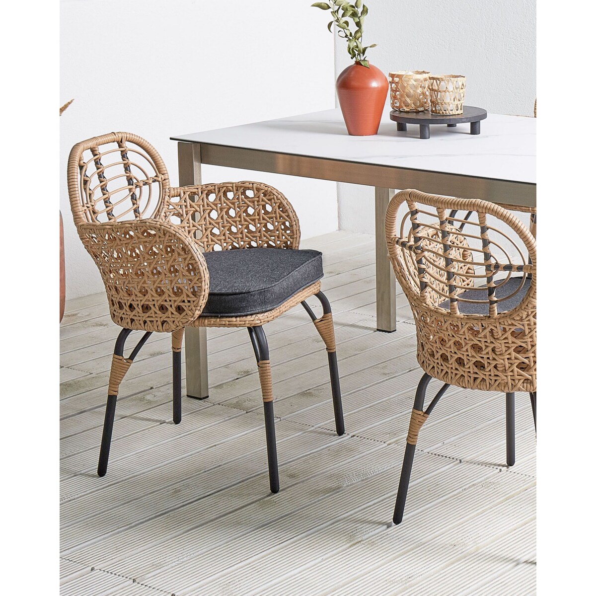 Zestaw 2 krzeseł ogrodowych z poduszkami PRATELLO Technorattan Naturalny