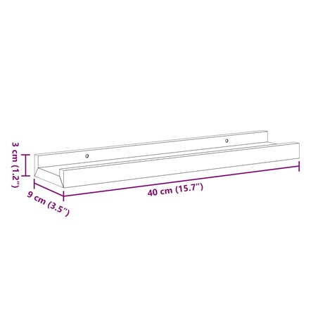 vidaXL Półki ścienne na zdjęcia, 2 szt., szare, 40x9x3 cm, MDF
