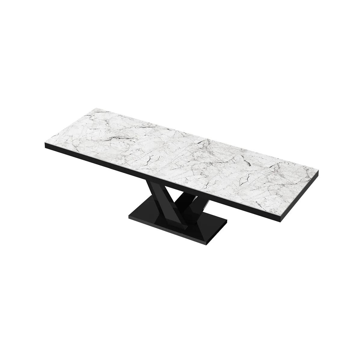 Stół rozkładany VEGAS 160(256)x89 biały marmur venatino/czarny połysk