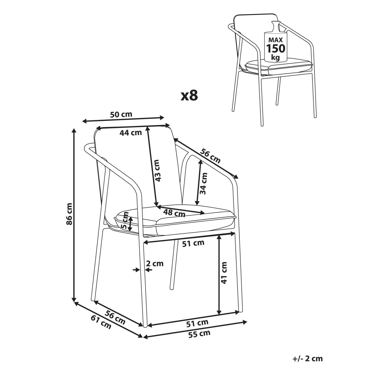 Zestaw 8 krzeseł ogrodowych z poduszkami ASCIANO Metal Biały