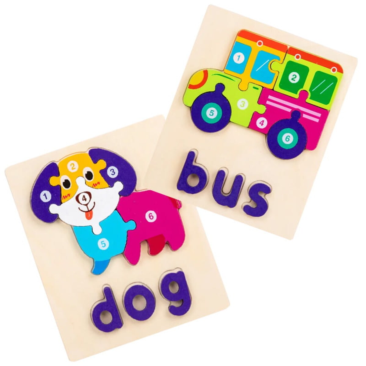 Puzzle drewniane - Autobus i Pies - Bus & Dog