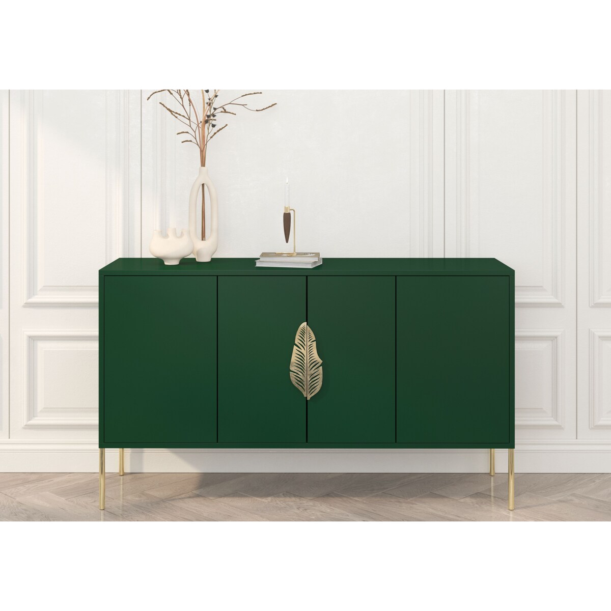 Zielona komoda Skandica MERLIN ze złotymi dodatkami
