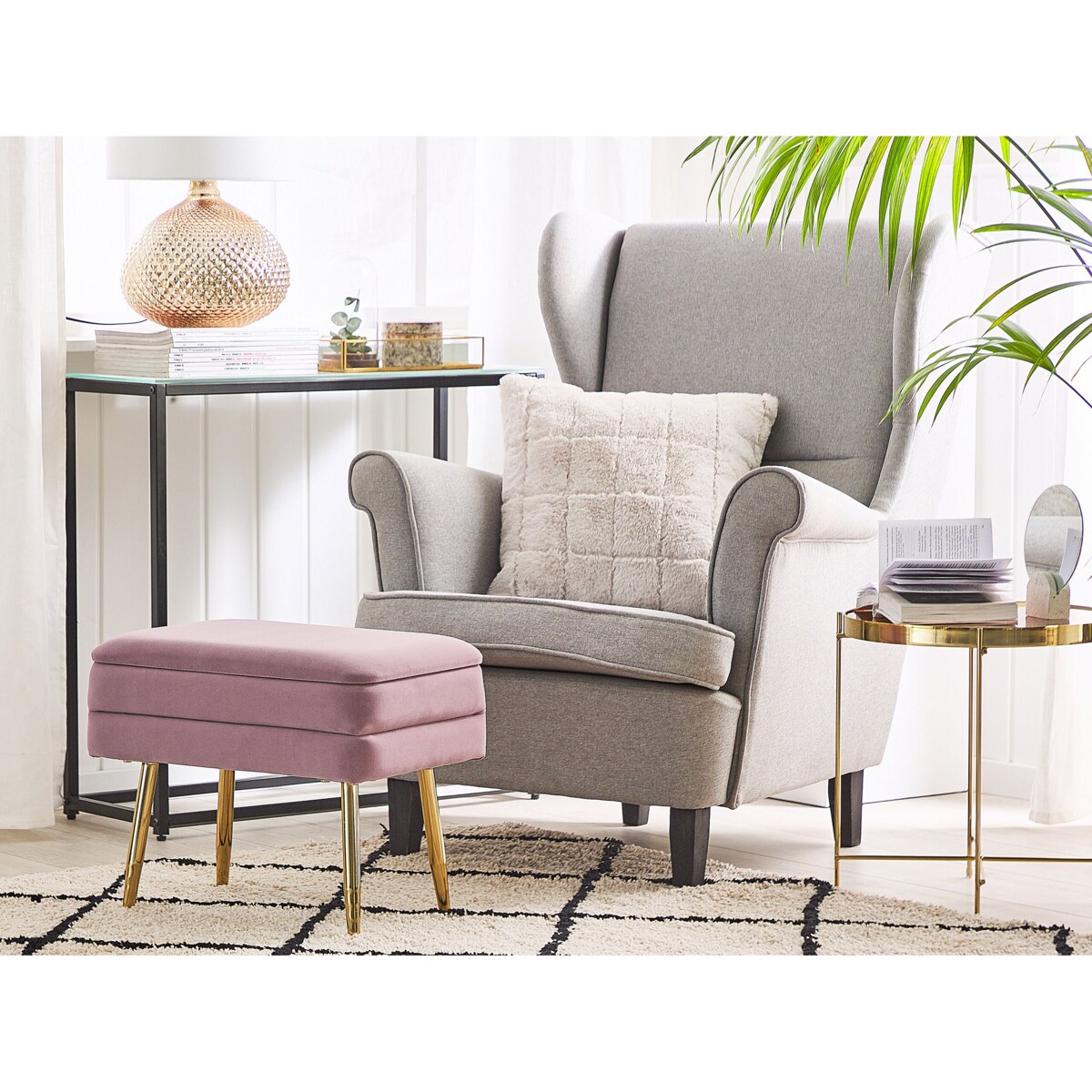 Ławka ze schowkiem do sypialni różowa ODESSA