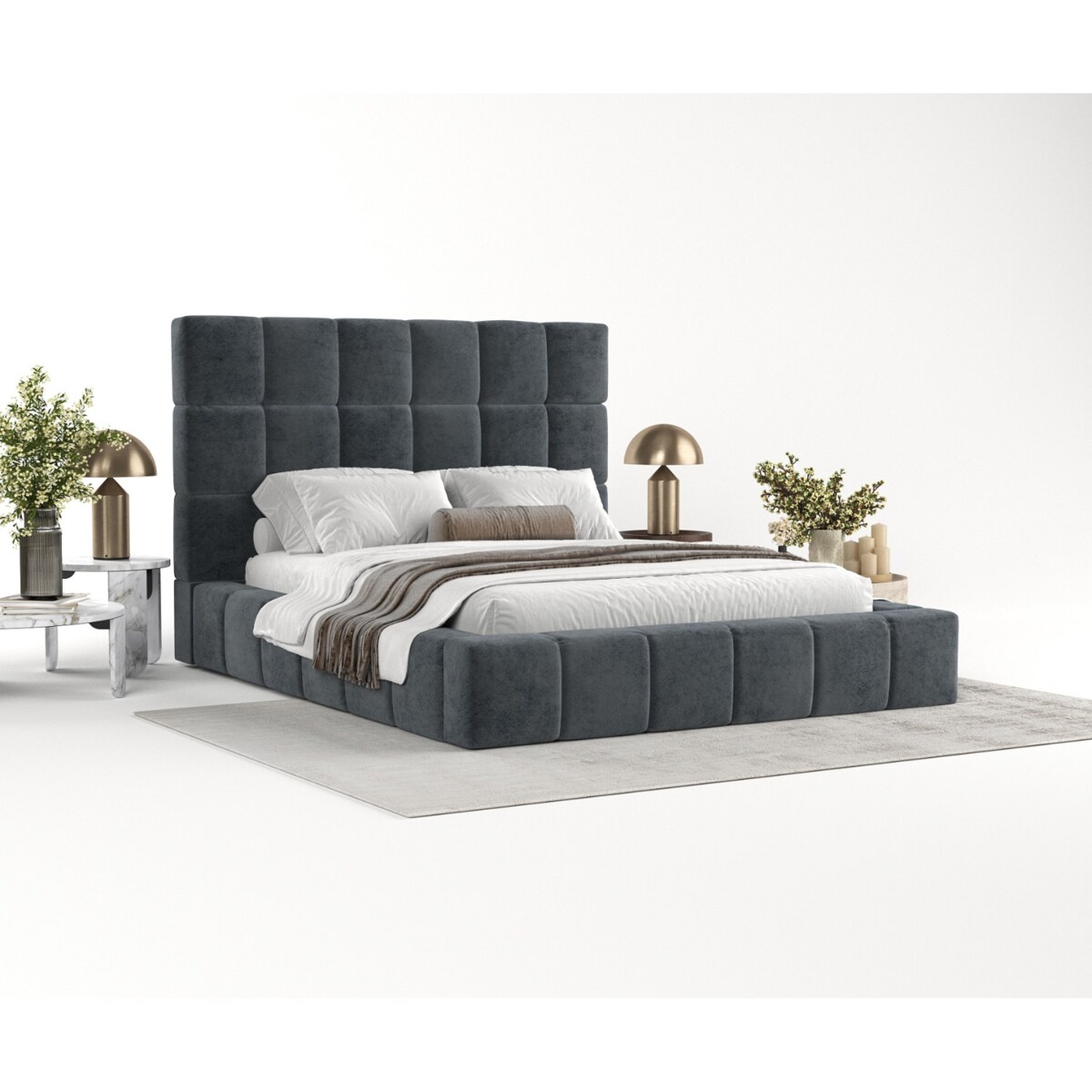 Łóżko tapicerowane SKIATHOS 160x200 z pojemnikiem, Antracyt, tkanina Terra NW 96