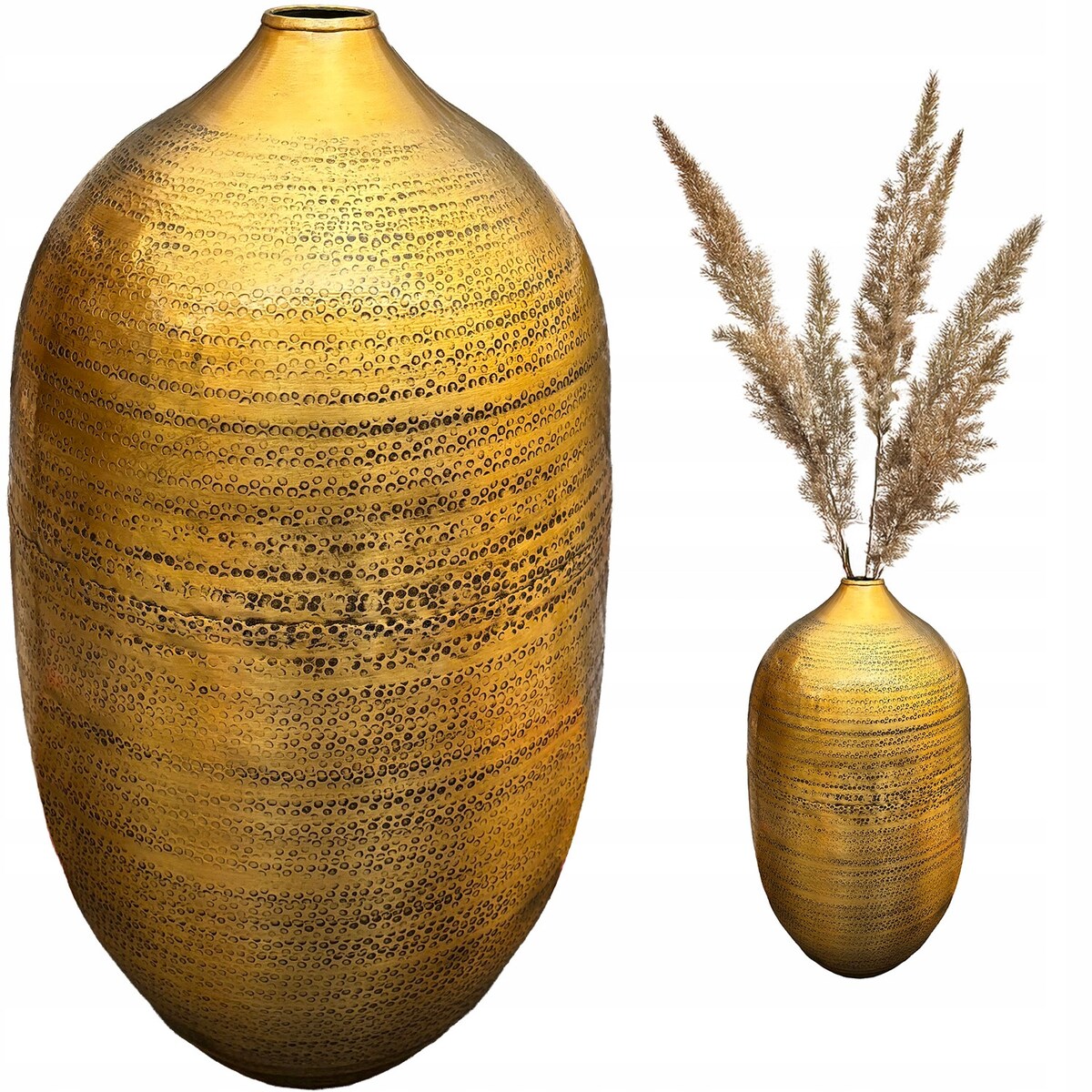WYSOKI WAZON PODŁOGOWY 48cm ZŁOTY METALOWY duży loftowy do salonu sypialni
