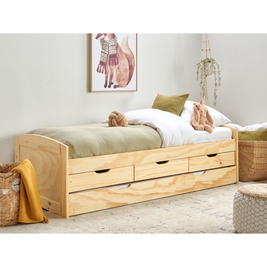 Łóżko wysuwane drewniane 90 x 200 cm jasne PETIVILLE