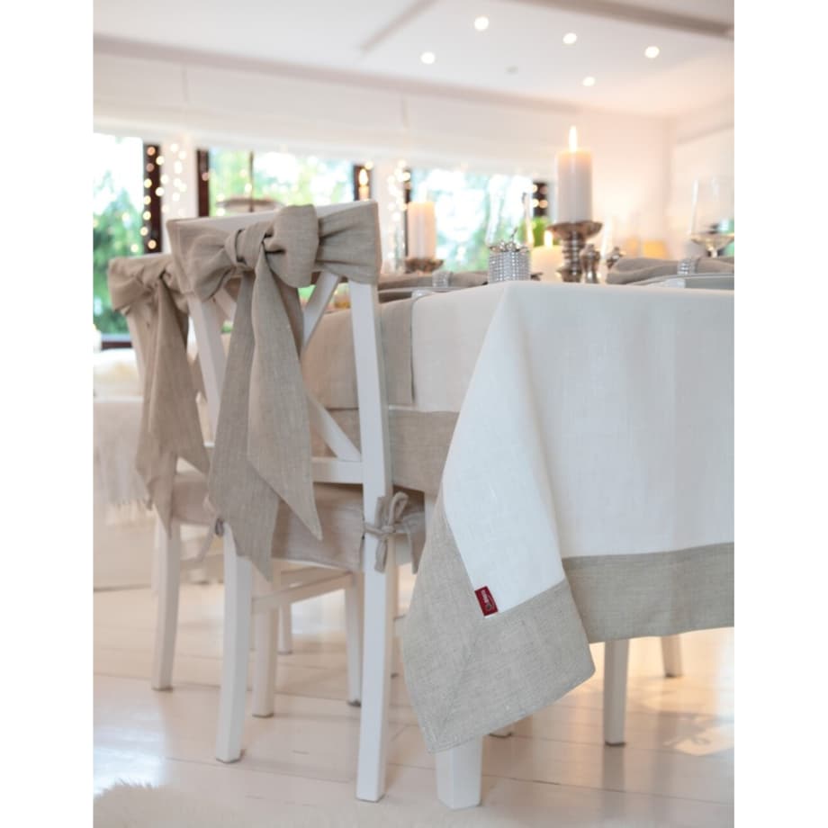 Obrus z ramką 130 x 160 cm śmietankowy biały