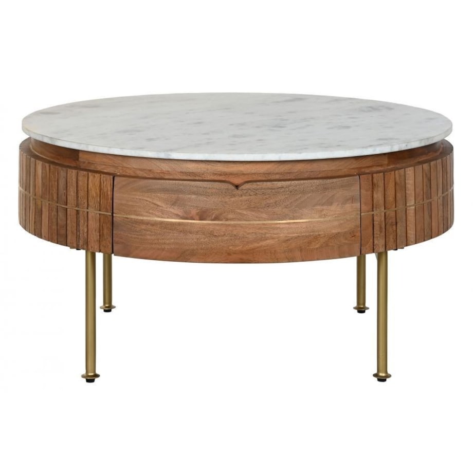 Ława okrągła z lamelami 45x85 cm DUNGH brązowa