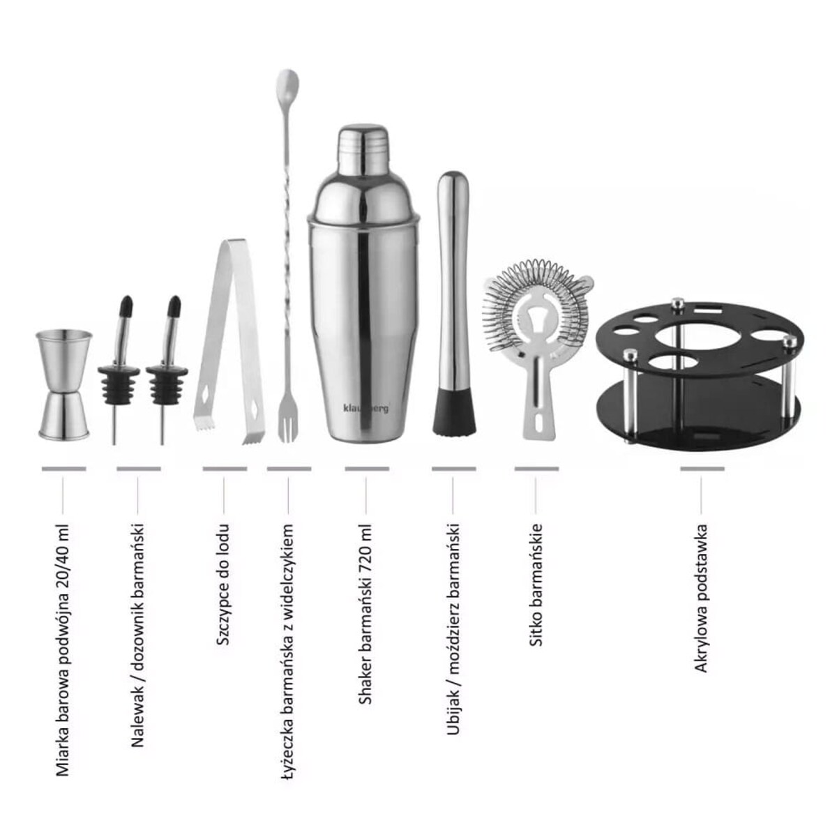 Zestaw barmański 9 elementów Shaker KLAUSBERG srebrny