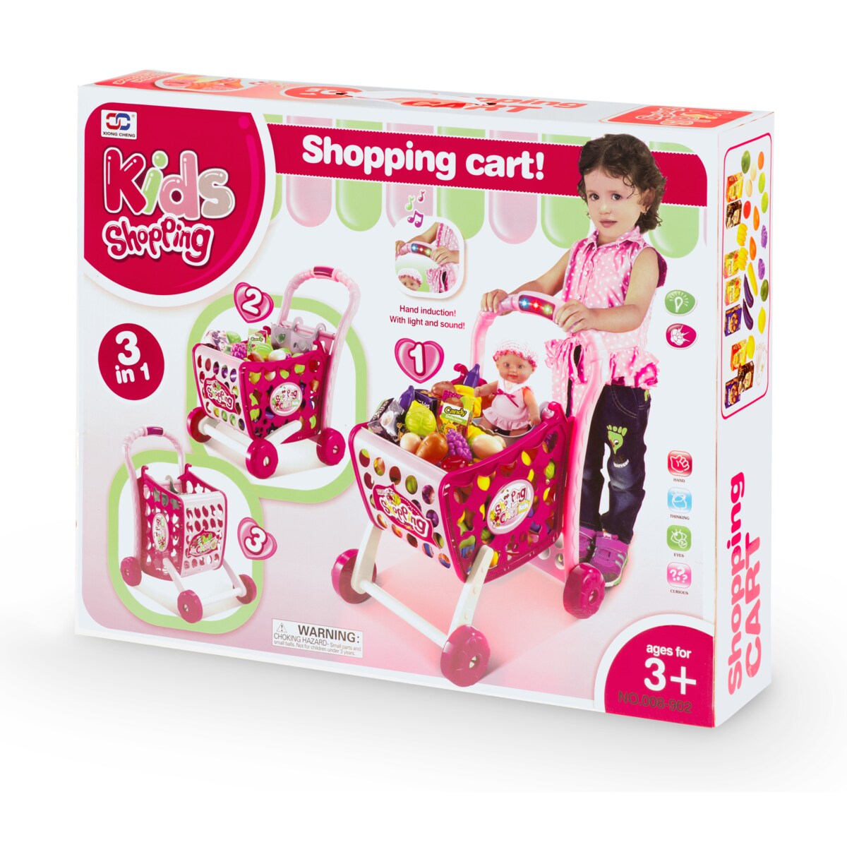 Wózek na zakupy koszyk sklepowy dla dzieci led 3w1 Ricokids