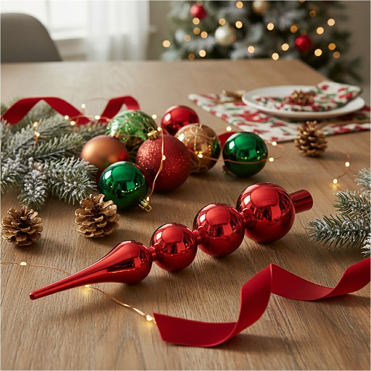 Czubek Na Choinkę Szpic Dekoracja Świąteczna Ozdobna Szklana 28 Cm Czerwona