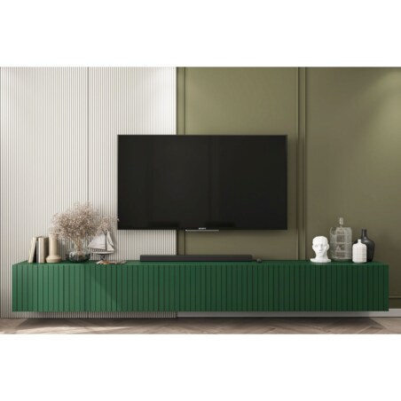 Wisząca Szafka RTV Glamour Nowoczesna Komoda RTV Butelkowa Zieleń 300 cm
