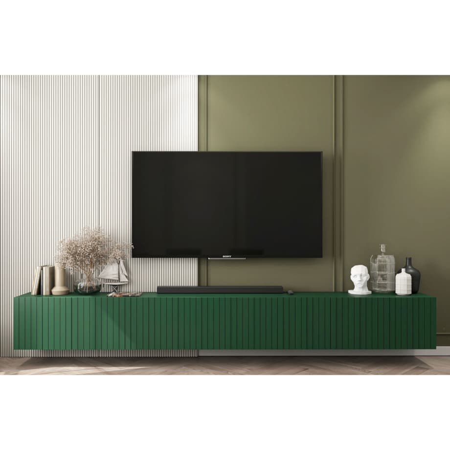 Wisząca Szafka RTV Glamour Nowoczesna Komoda RTV Butelkowa Zieleń 300 cm