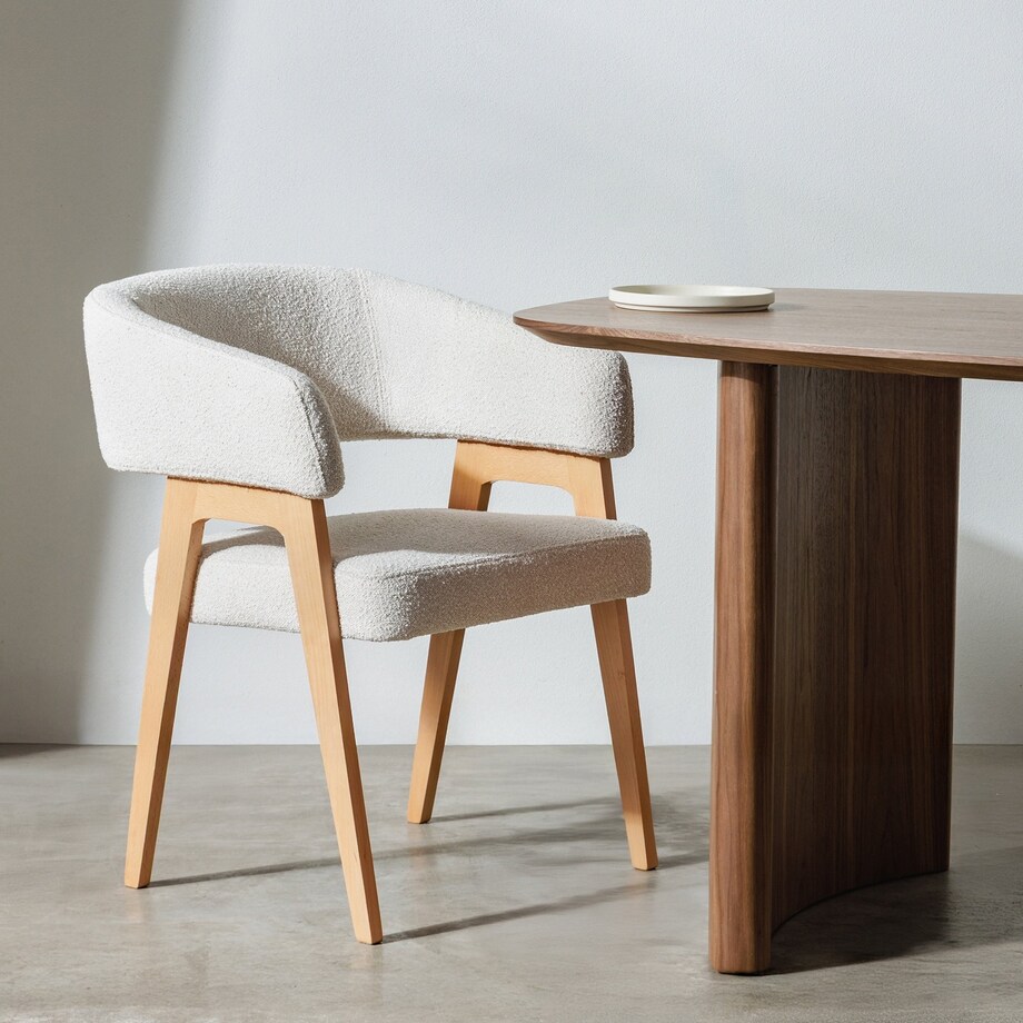 Krzesło tapicerowane, bouclé, jasnobeżowe/buk Coba