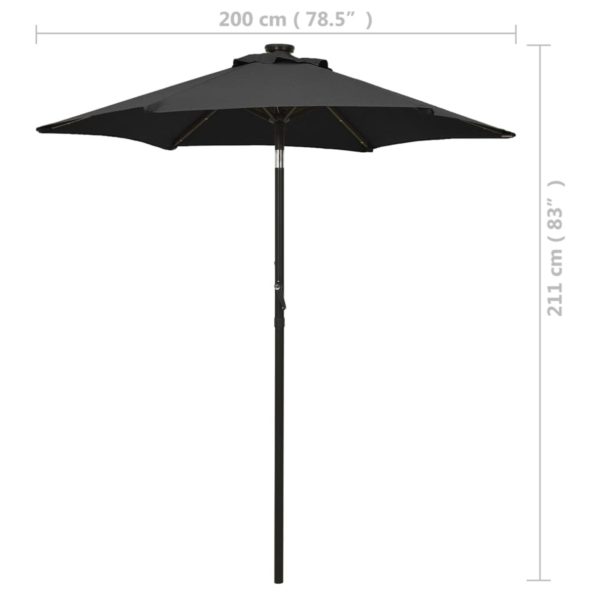 vidaXL Parasol ogrodowy z LED, czarny, 200x211 cm, aluminium