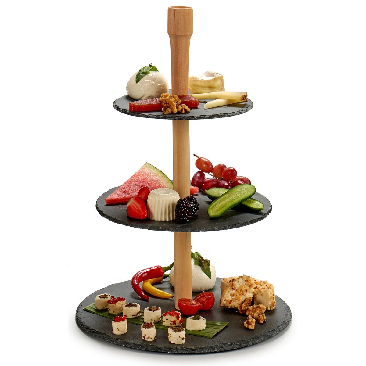 Patera 3-poziomowa z łupku kamiennego MONOLIT, 40 cm