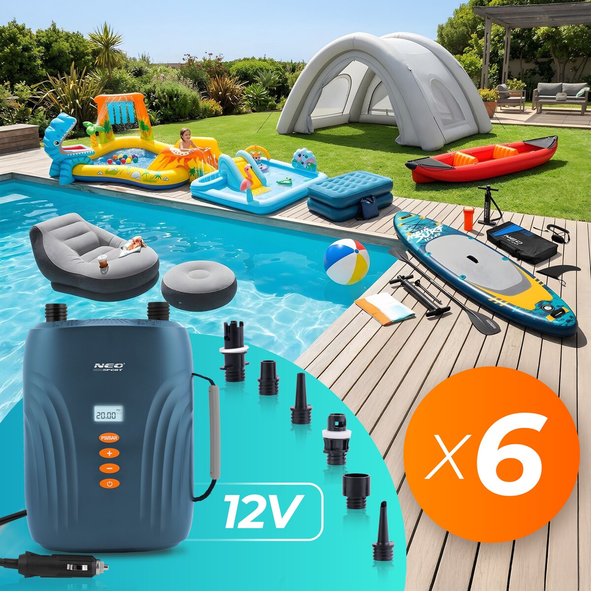 Pompka elektryczna do SUPa + 6 przejściówek samochodowa