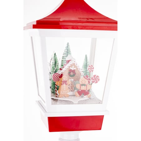 Latarnia świąteczna LED czerwona 186x38x38 cm MAYAK-3 z pozytywką i ludkami piernikowymi