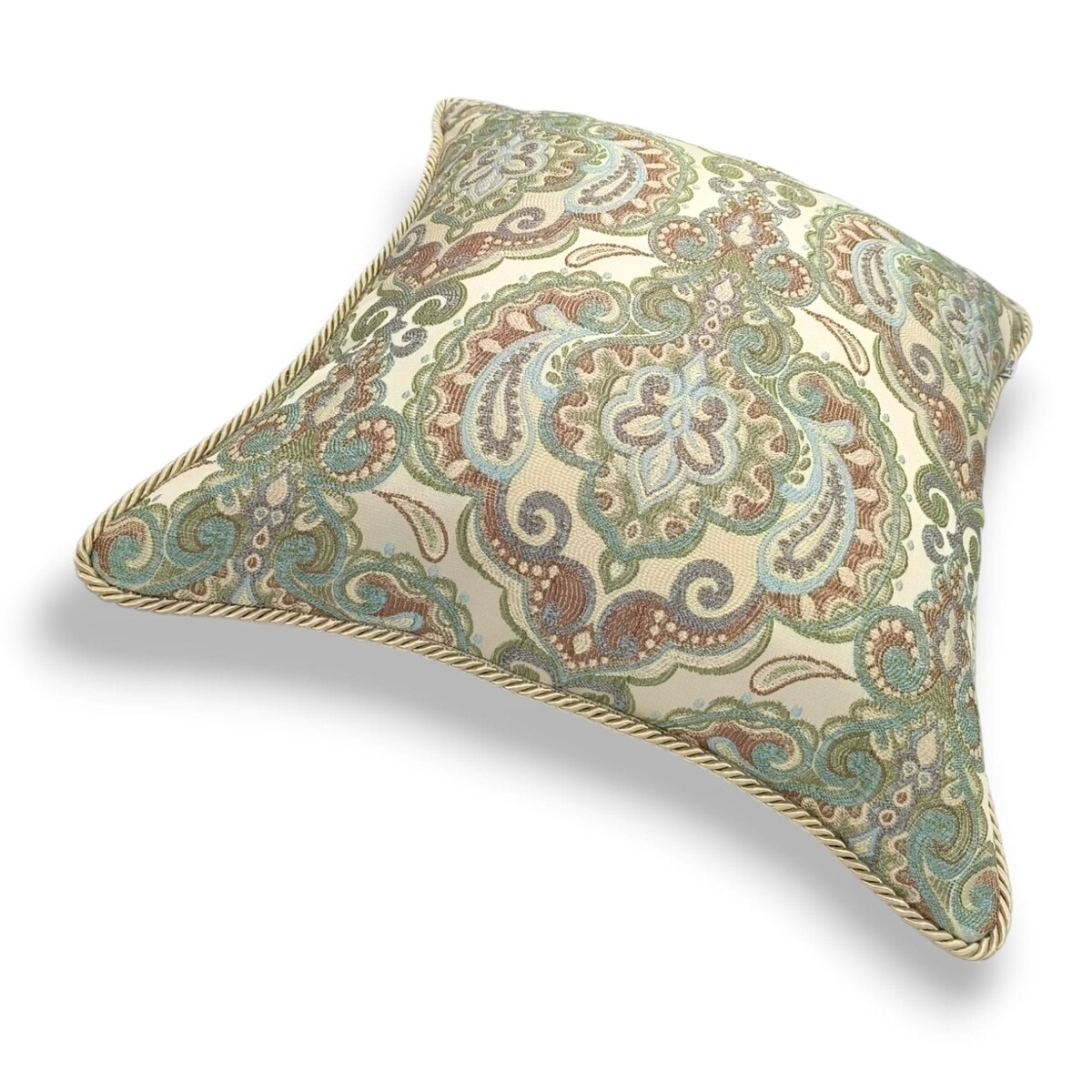 Kremowa - miętowa poduszka dekoracyjna w ornamenty 50x50 Rani