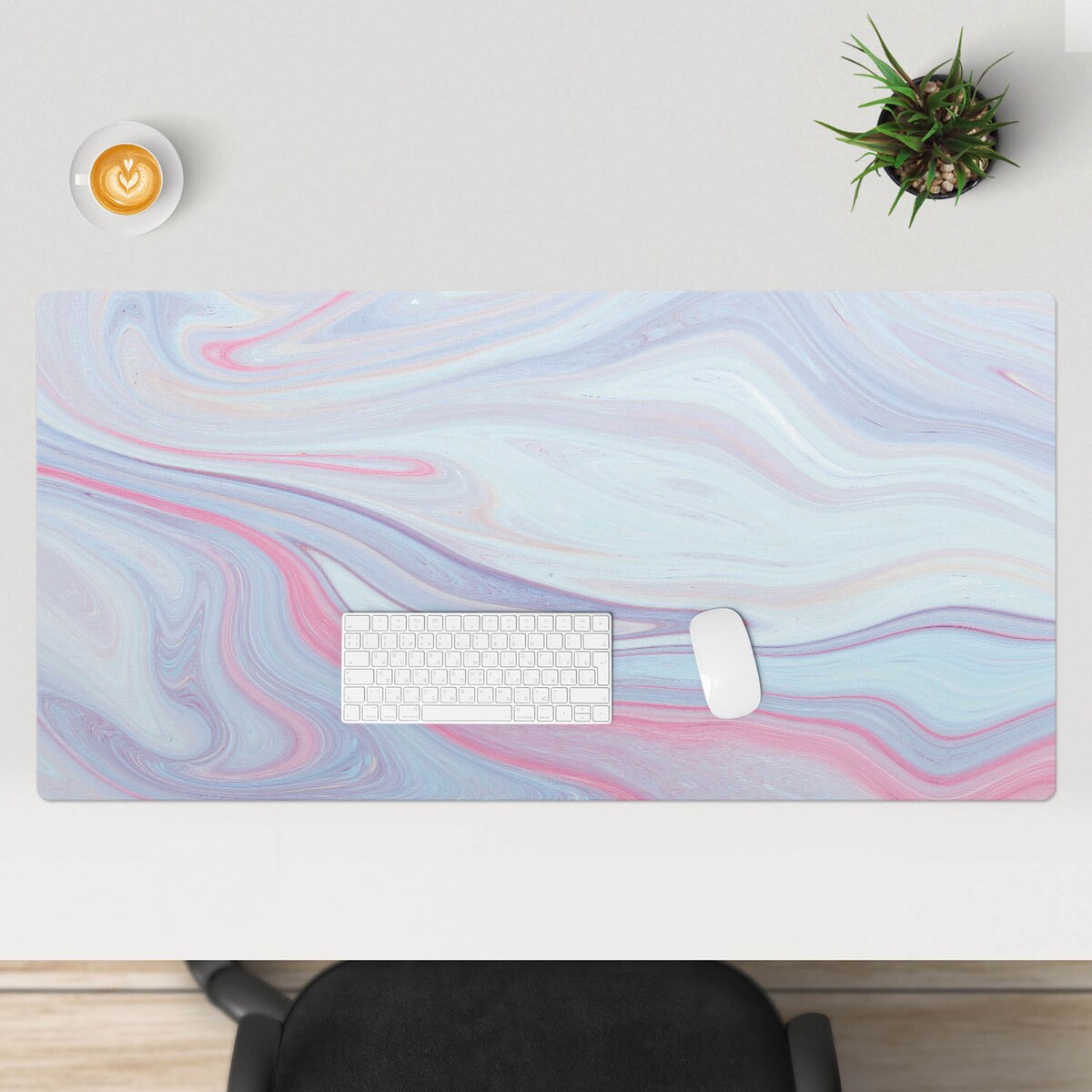 Niebieska mata na biurko Pastelowe fale, 120x60 cm