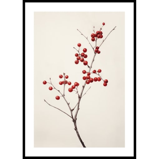 Poster Story, Plakat, Obraz - Gałązka z Czerwonymi Jagodami na Beżowym Tle, wymiary 60 x 84 cm