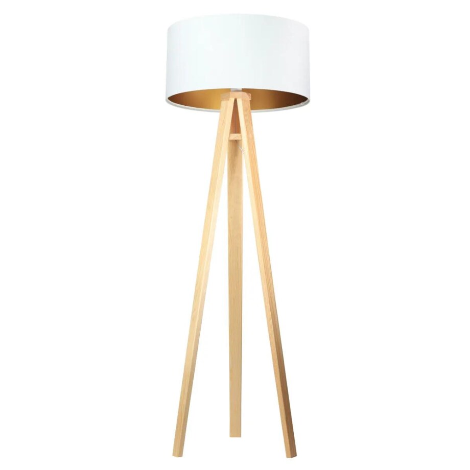 Lampa stojąca HOME 50 biała/złota/sosna