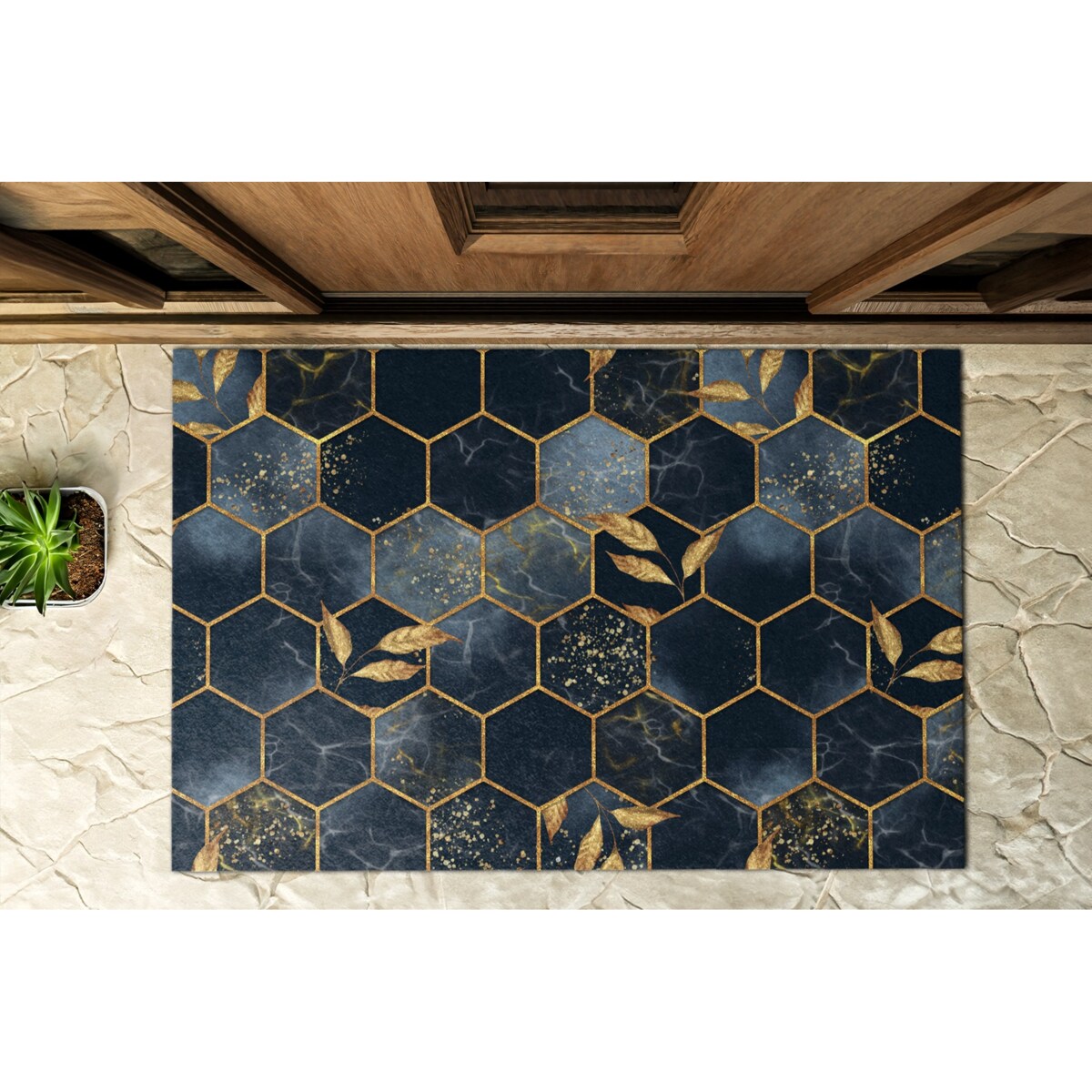 Wycieraczka zewnętrzna XXL Złote sześciokąty 150x100cm