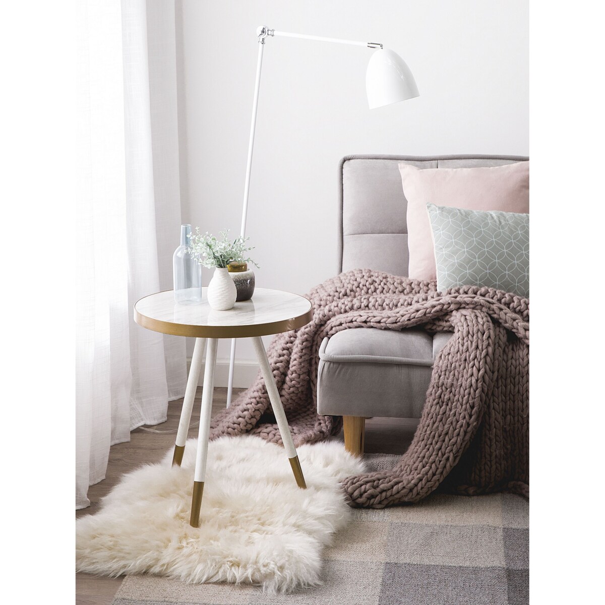 Stolik pomocniczy efekt marmuru biało-złoty RAMONA