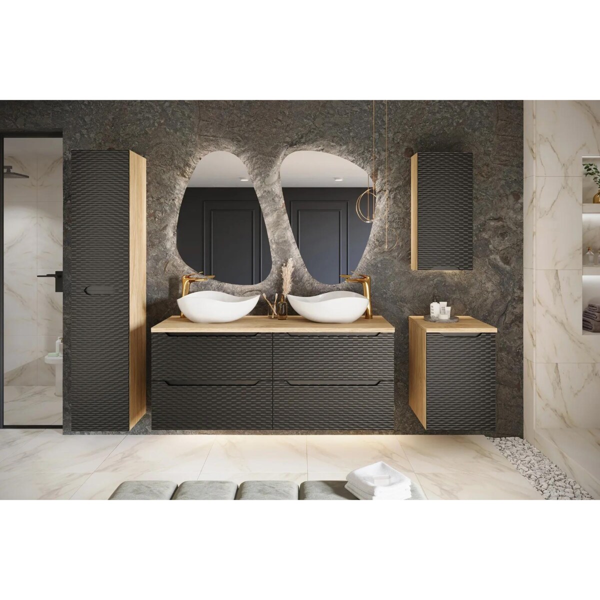 Szafka pod umywalkę OCEAN BLACK 82-70-2S 70cm dąb olejowany/czarna