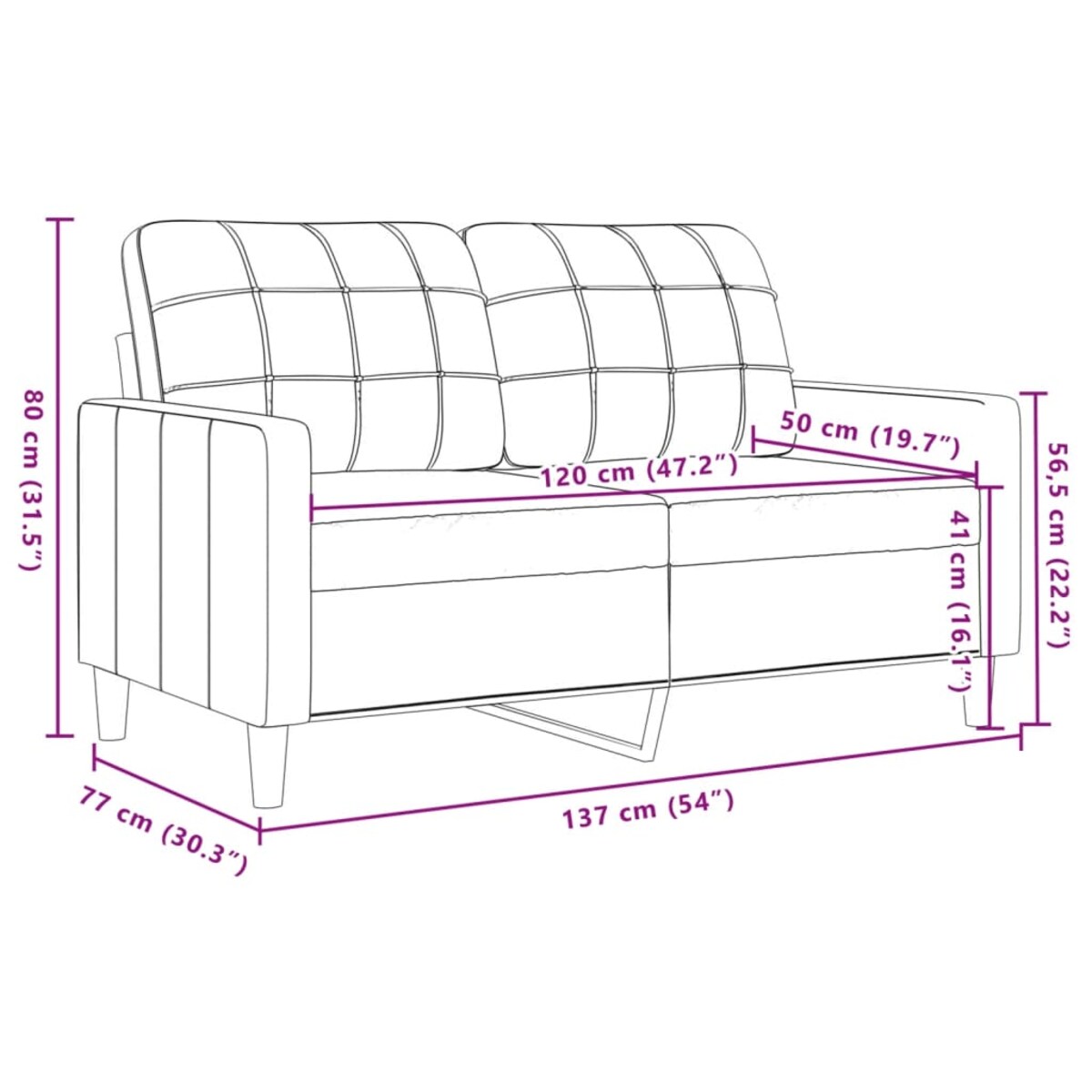 vidaXL Sofa 2-osobowa, różowy, 120 cm, tapicerowana aksamitem