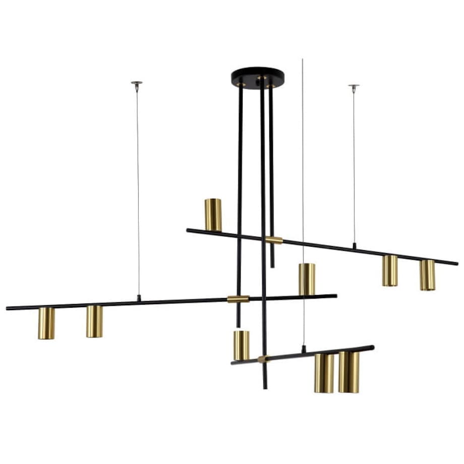 Modernistyczna lampa wisząca ARIZONA LP-074/9PL BK/GD Light Prestige metalowa oprawa metalowe tuby zwis czarny złoty