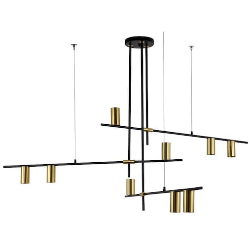 Modernistyczna lampa wisząca ARIZONA LP-074/9PL BK/GD Light Prestige metalowa oprawa metalowe tuby zwis czarny złoty
